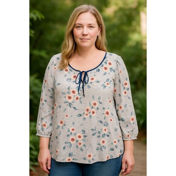 Lauren Conrad Romantic Floral Blouse XL Top 3/4 sleeves - Picture 1 of 4
